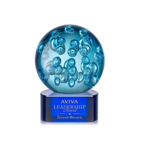 Corporate Awards - Glass Awards - Art Glass Awards - Addison Blue on Paragon Base Spheres Glass Award