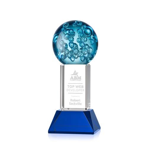 Corporate Awards - Glass Awards - Art Glass Awards - Addison Blue on Stowe Base Spheres Glass Award