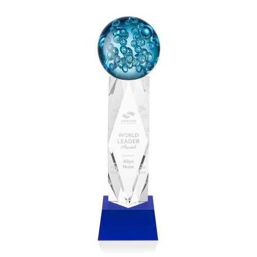 Corporate Awards - Glass Awards - Art Glass Awards - Addison Blue on Toscana Base Spheres Glass Award