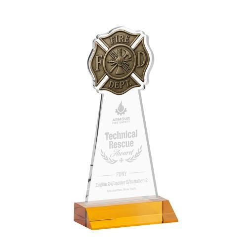 Corporate Awards - Crystal Awards - Fire Dept Amber Abstract / Misc Crystal Award