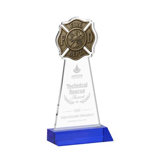 Corporate Awards - Crystal Awards - Fire Dept Blue Abstract / Misc Crystal Award