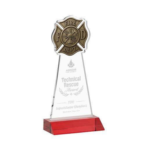 Corporate Awards - Crystal Awards - Fire Dept Red Abstract / Misc Crystal Award