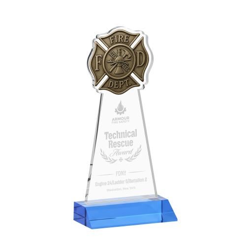 Corporate Awards - Crystal Awards - Fire Dept Sky Blue Abstract / Misc Crystal Award