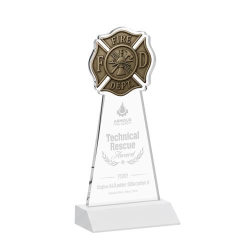 Corporate Awards - Crystal Awards - Fire Dept White Abstract / Misc Crystal Award