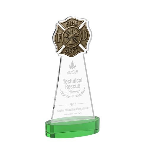 Corporate Awards - Crystal Awards - Fire Dept Green on Alberton Base Abstract / Misc Crystal Award