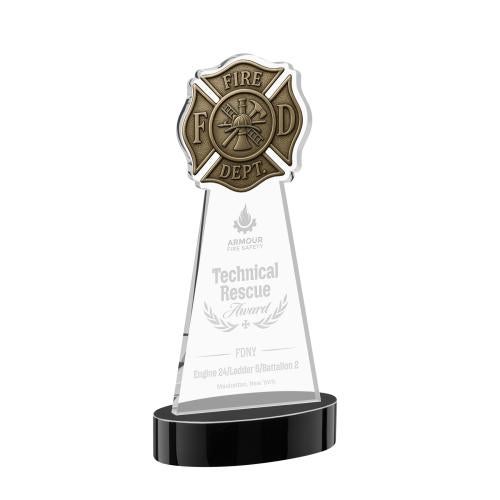Corporate Awards - Crystal Awards - Fire Dept Black on Alberton Base Abstract / Misc Crystal Award