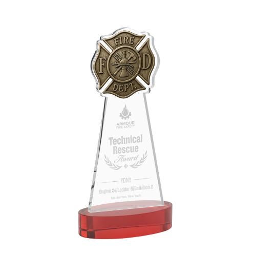 Corporate Awards - Crystal Awards - Fire Dept Red on Alberton Base Abstract / Misc Crystal Award
