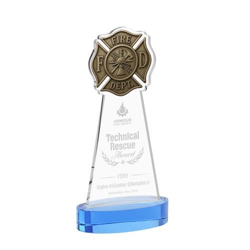 Corporate Awards - Crystal Awards - Fire Dept Sky Blue on Alberton Base Abstract / Misc Crystal Award