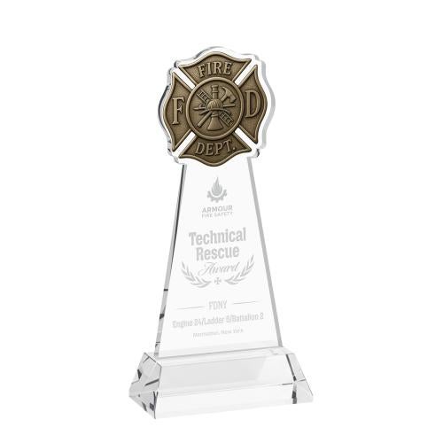 Corporate Awards - Crystal Awards - Fire Dept Clear on Hartford Base Abstract / Misc Crystal Award