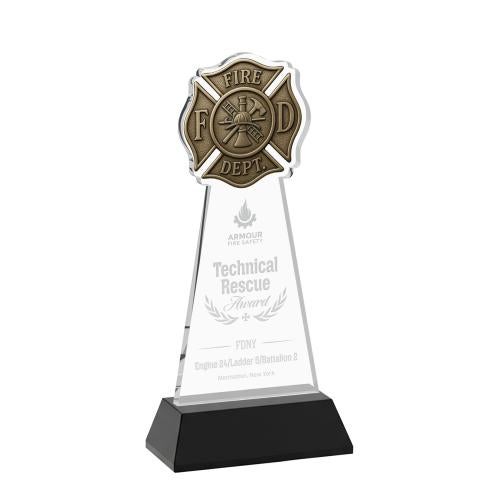 Corporate Awards - Crystal Awards - Fire Dept Black on Hartford Base Abstract / Misc Crystal Award