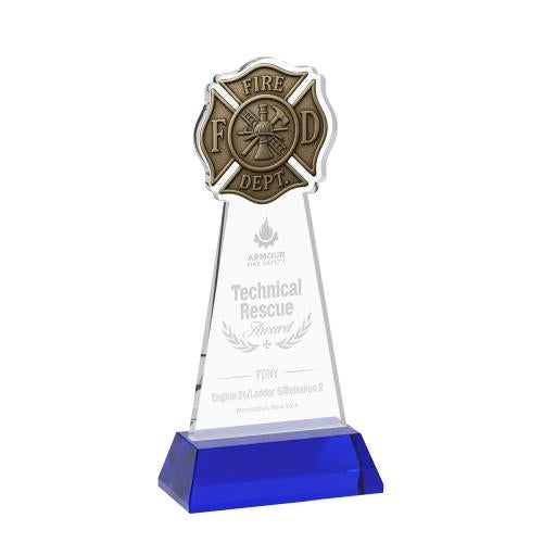 Corporate Awards - Crystal Awards - Fire Dept Blue on Hartford Base Abstract / Misc Crystal Award