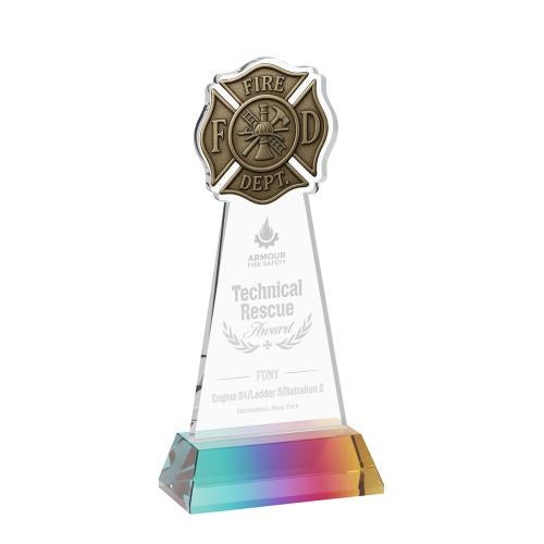 Corporate Awards - Crystal Awards - Fire Dept Prismatic on Hartford Base Abstract / Misc Crystal Award