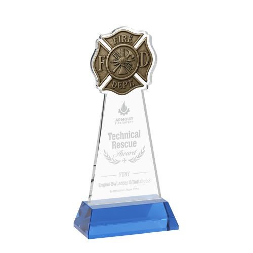 Corporate Awards - Crystal Awards - Fire Dept Sky Blue on Hartford Base Abstract / Misc Crystal Award