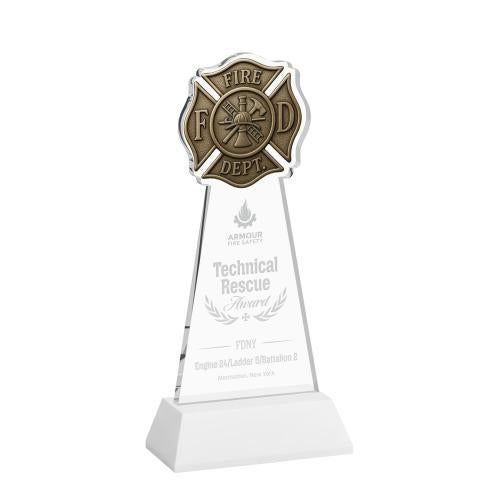 Corporate Awards - Crystal Awards - Fire Dept White on Hartford Base Abstract / Misc Crystal Award