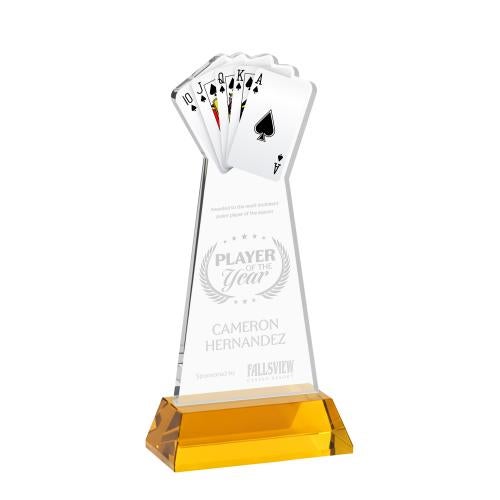 Corporate Awards - Crystal Awards - Poker Amber on Hartford Base Abstract / Misc Crystal Award