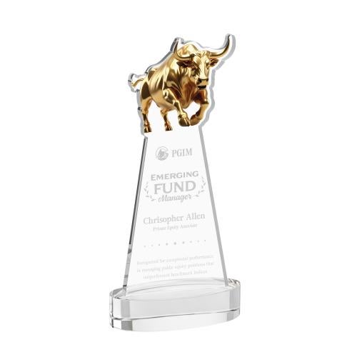 Corporate Awards - Crystal Awards - Raging Bull Clear on Alberton Base Animals Crystal Award