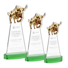 Raging Bull Green on Alberton Base Animals Crystal Award - Corporate Awards