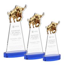 Raging Bull Blue on Alberton Base Animals Crystal Award - Corporate Awards