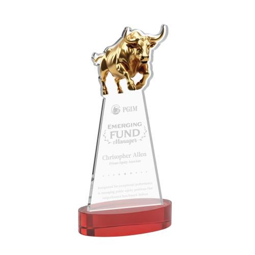 Corporate Awards - Crystal Awards - Raging Bull Red on Alberton Base Animals Crystal Award