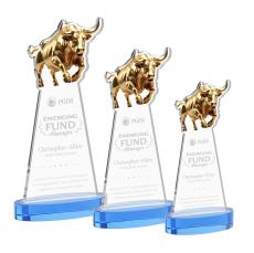 Raging Bull Sky Blue on Alberton Base Animals Crystal Award - Newest Additions