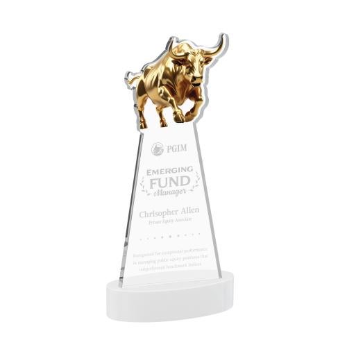 Corporate Awards - Crystal Awards - Raging Bull White on Alberton Base Animals Crystal Award