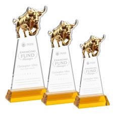 Raging Bull Amber on Hartford Base Animals Crystal Award - Newest Additions