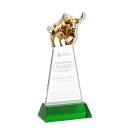 Raging Bull Green on Hartford Base Animals Crystal Award