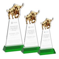 Raging Bull Green on Hartford Base Animals Crystal Award - Newest Additions