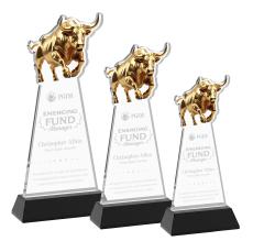 Raging Bull Black on Hartford Base Animals Crystal Award - Newest Additions