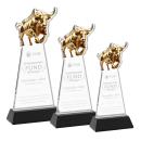Raging Bull Black on Hartford Base Animals Crystal Award
