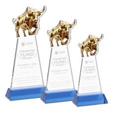 Raging Bull Sky Blue on Hartford Base Animals Crystal Award - Newest Additions
