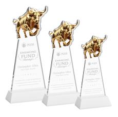 Raging Bull White on Hartford Base Animals Crystal Award - Newest Additions