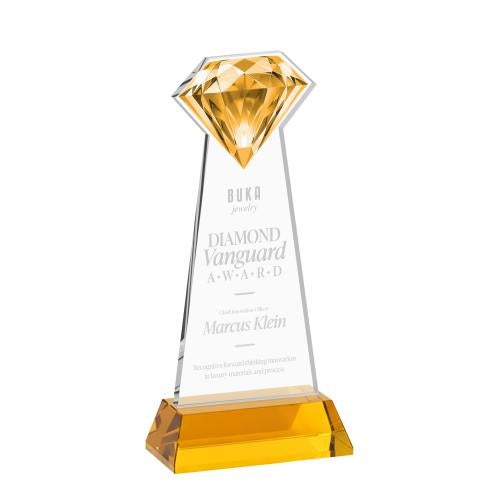 Corporate Awards - Crystal Awards - Gemstone Amber on Hartford Base Crystal Award