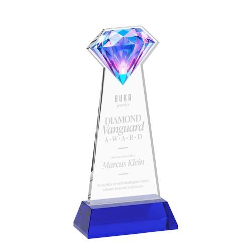 Corporate Awards - Crystal Awards - Gemstone Blue on Hartford Base Crystal Award
