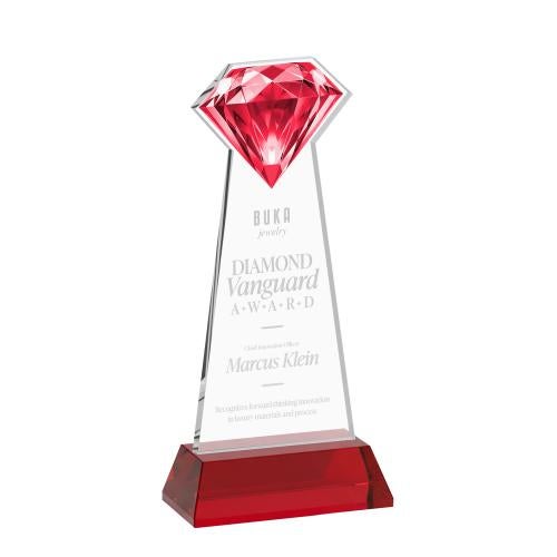 Corporate Awards - Crystal Awards - Gemstone Red on Hartford Base Crystal Award