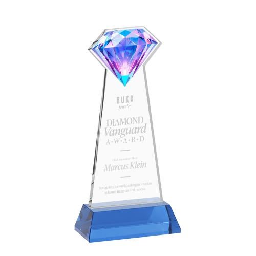 Corporate Awards - Crystal Awards - Gemstone Sky Blue on Hartford Base Crystal Award