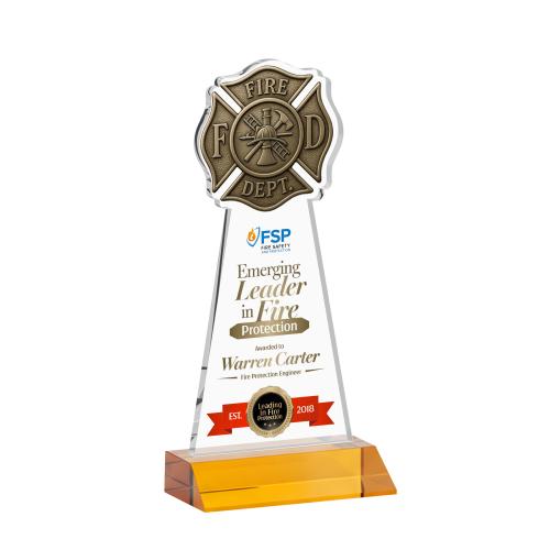 Corporate Awards - Crystal Awards - Fire Dept Full Color Amber Abstract / Misc Crystal Award