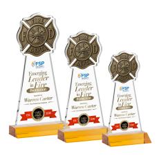 Fire Dept Full Color Amber Abstract / Misc Crystal Award - Corporate Awards