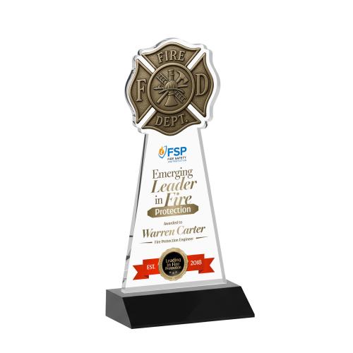 Corporate Awards - Crystal Awards - Fire Dept Full Color Black Abstract / Misc Crystal Award