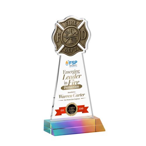 Corporate Awards - Crystal Awards - Fire Dept Full Color Prismatic Abstract / Misc Crystal Award