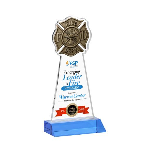 Corporate Awards - Crystal Awards - Fire Dept Full Color Sky Blue Abstract / Misc Crystal Award