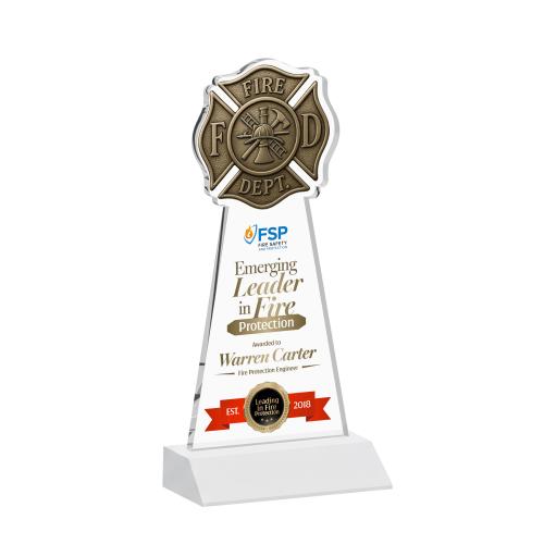 Corporate Awards - Crystal Awards - Fire Dept Full Color White Abstract / Misc Crystal Award