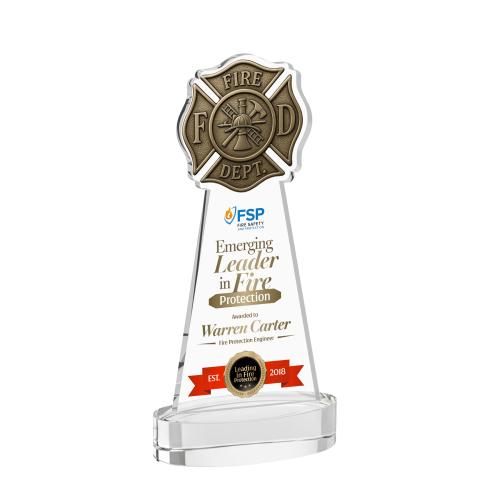 Corporate Awards - Crystal Awards - Fire Dept Full Color Clear on Alberton Base Abstract / Misc Crystal Award