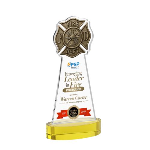Corporate Awards - Crystal Awards - Fire Dept Full Color Gold on Alberton Base Abstract / Misc Crystal Award