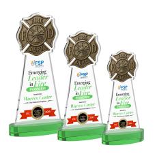 Fire Dept Full Color Green on Alberton Base Abstract / Misc Crystal Award - Newest Additions