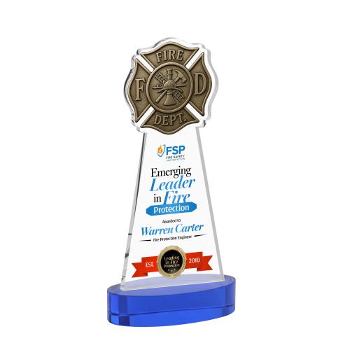 Corporate Awards - Crystal Awards - Fire Dept Full Color Blue on Alberton Base Abstract / Misc Crystal Award