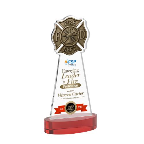 Corporate Awards - Crystal Awards - Fire Dept Full Color Red on Alberton Base Abstract / Misc Crystal Award
