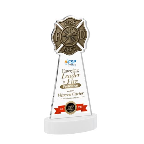 Corporate Awards - Crystal Awards - Fire Dept Full Color White on Alberton Base Abstract / Misc Crystal Award