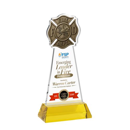 Corporate Awards - Crystal Awards - Fire Dept Full Color Gold on Hartford Base Abstract / Misc Crystal Award