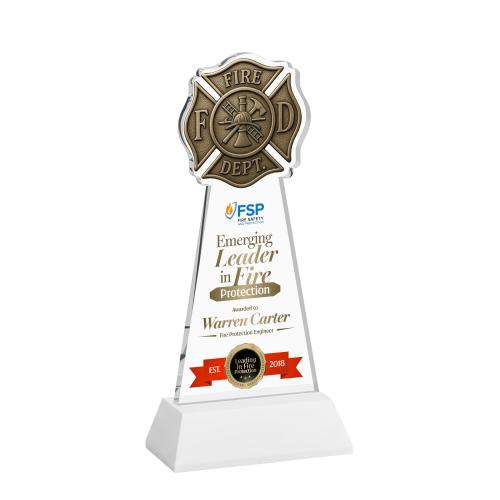 Corporate Awards - Crystal Awards - Fire Dept Full Color White on Hartford Base Abstract / Misc Crystal Award